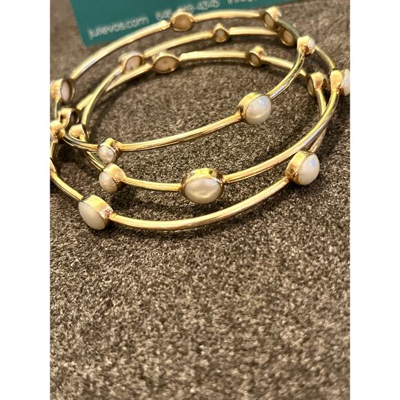 Julie Vos Silver Pearl Station Bangle Bracelet Set Quiet Luxury Designer Stack - Picture 5 of 6